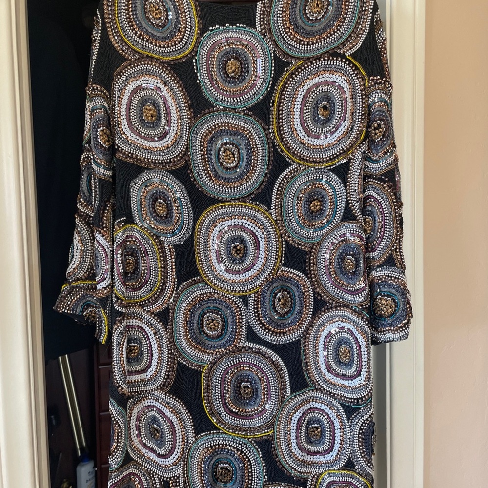 Marchesa Couture Embellished Multi Colored Shift Dress (Size 8)(Preowned)